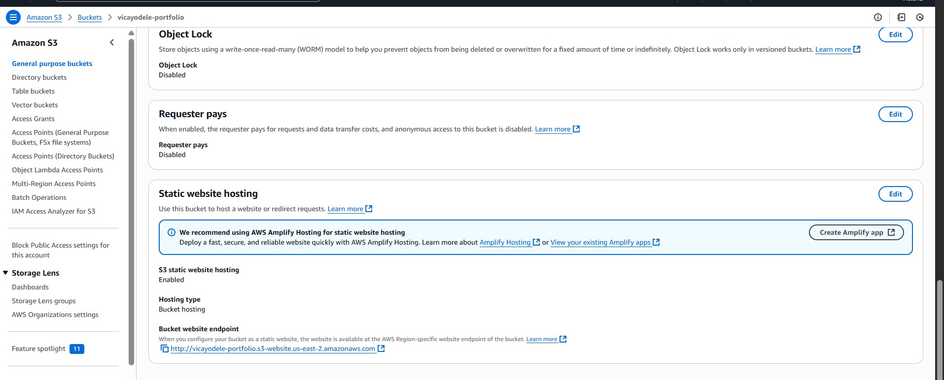 AWS S3 Bucket Configuration Screenshot